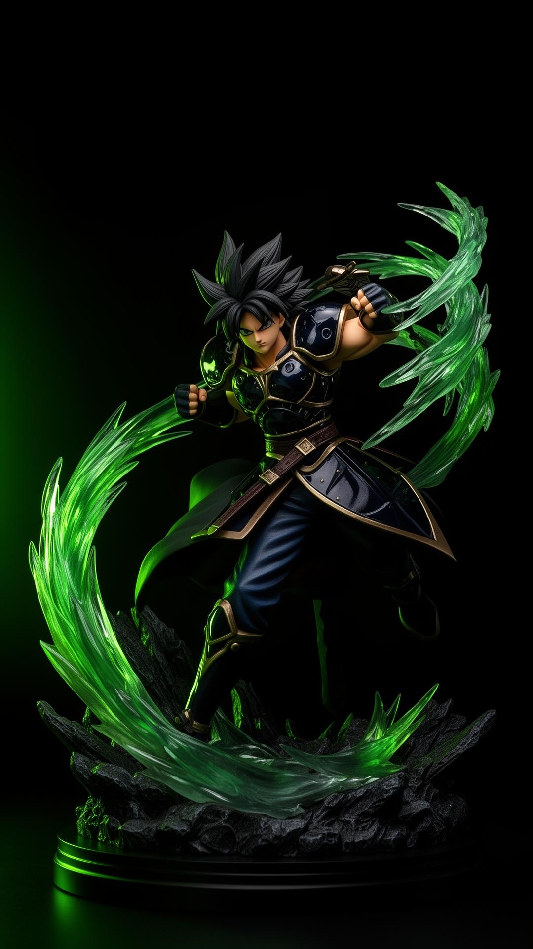 Premium anime collector statue with volt green energy effects